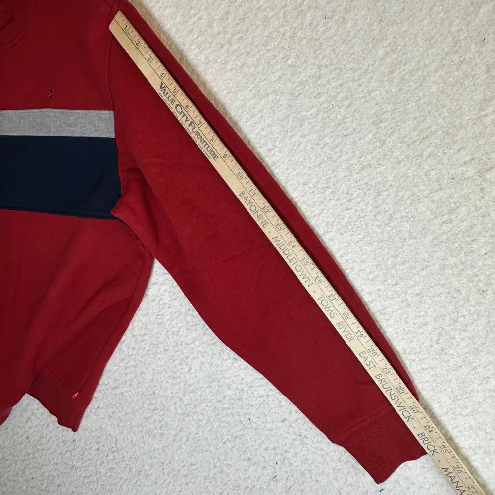 IZOD Mens Red Colorblock Stripe Crewneck‎ Sweatshirt Fleece Pullover Medium
